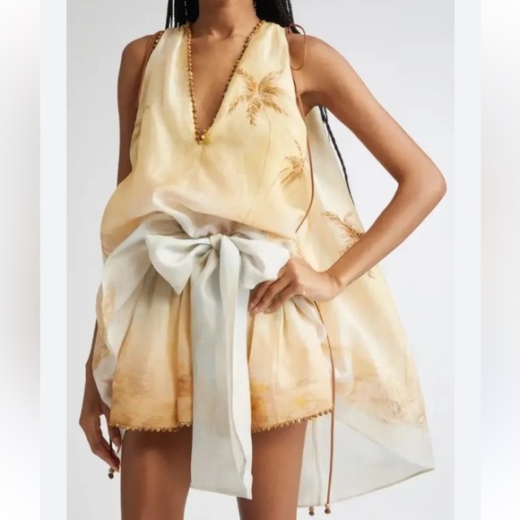 Zimmermann Dresses & Skirts - Zimmermann Balance Plunge Mini Dress in Yellow Seascape | 2/US8